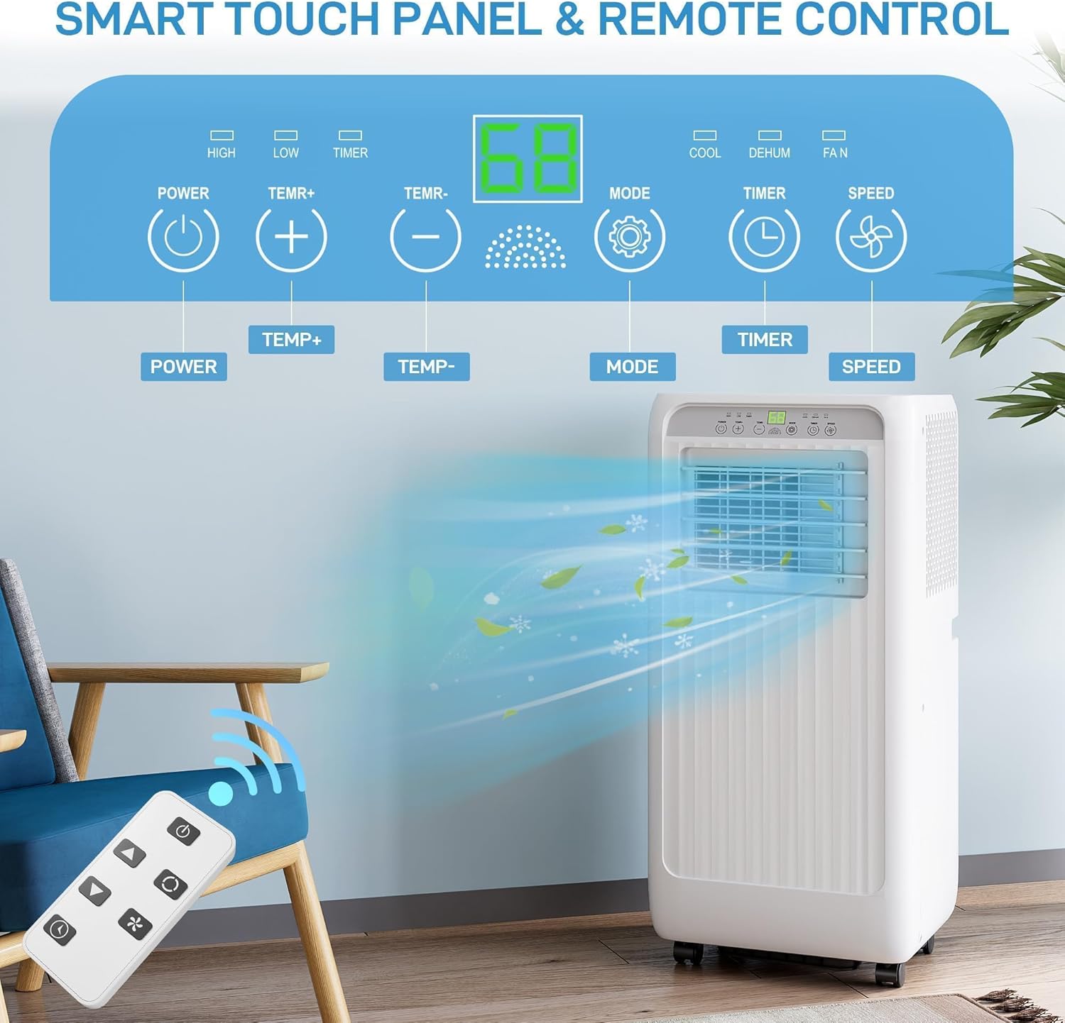 10000 BTU Portable Air Conditioner 3 in 1 Cooling Dehumidifier and Fan for Rooms Up to 450 Sq Ft Ultra Quiet Operation with Remote Control Window Kit Included Ideal for Bedroom Office Dorm