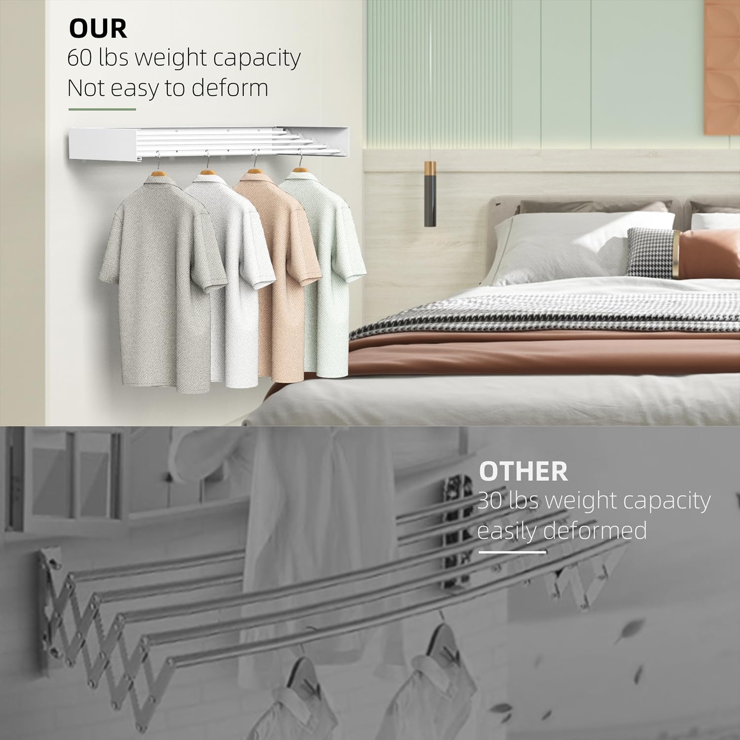 Laundry Drying Rack Collapsible, Wall Mounted Clothes Drying Rack, Space Saving Drying Rack for Laundry, 40