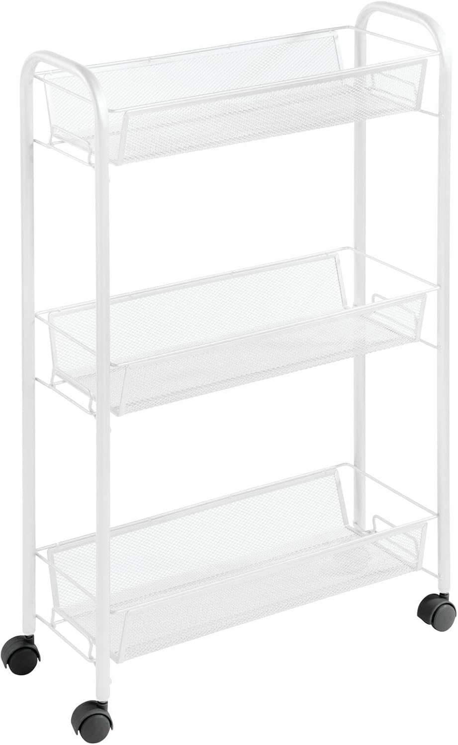 mDesign Steel Rolling Utility Cart Storage Organizer Trolley with 3 Basket Shelves for Laundry Room, Mudroom, Garage, Bathroom Organization - Holds Detergents, Hand Soap - Biro Collection, Black