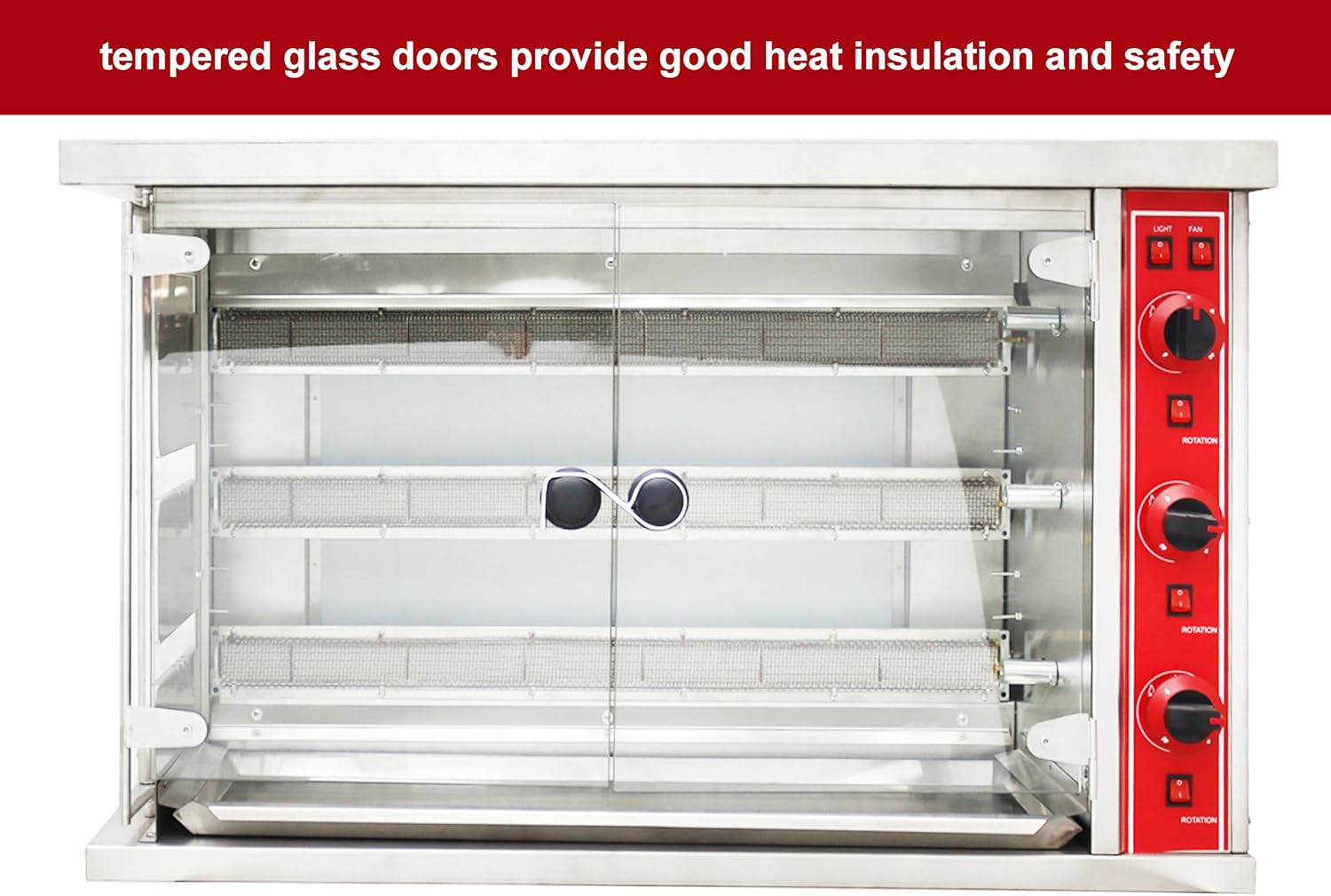 TECHTONGDA Gas Convection Toaster Ovens Commercial Air Fryer Automatic Rotary Grill 122℉-572℉ for Sheep Chicken 3 Layer