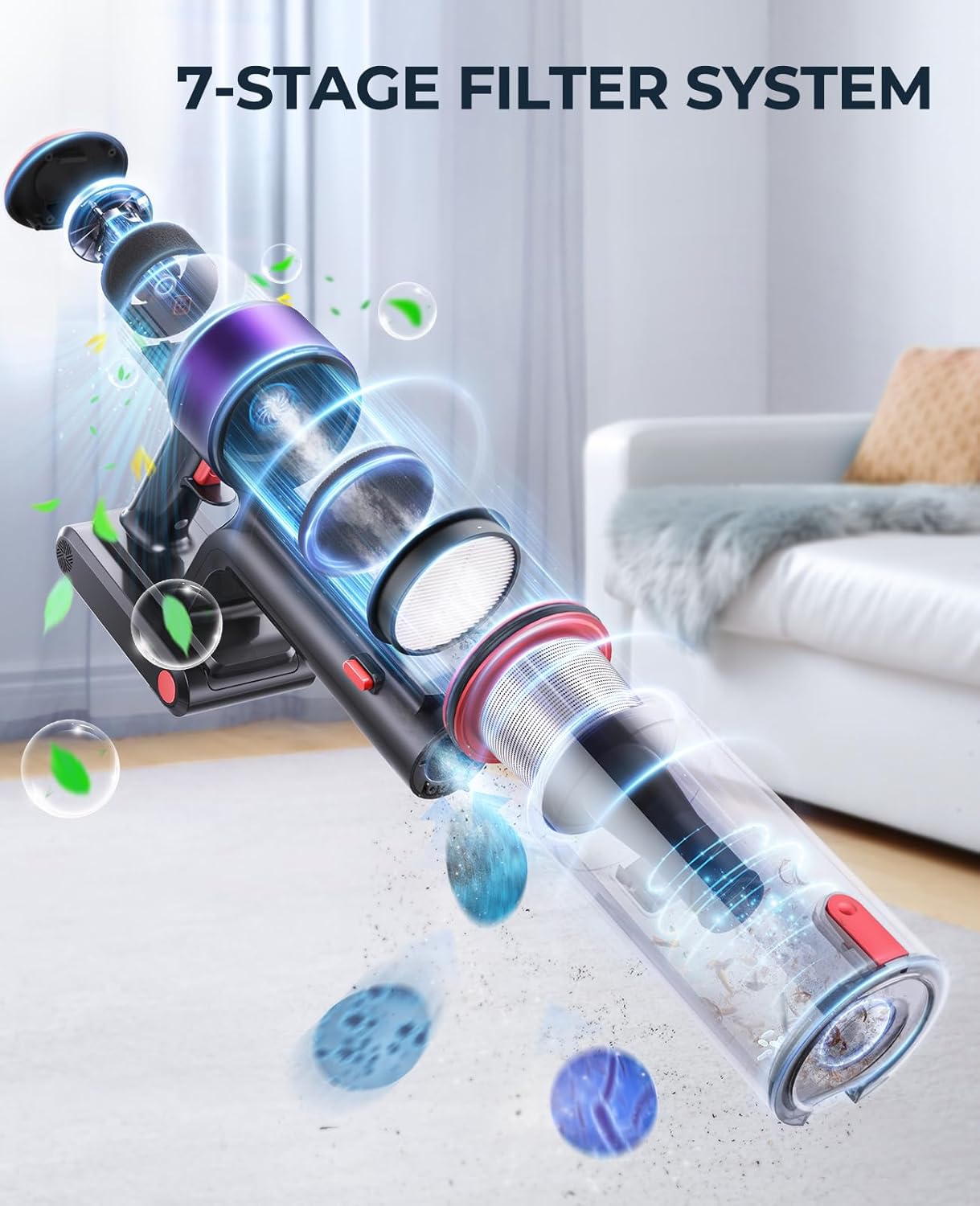 Fieety Cordless Vacuum Cleaner, 550W 45KPA 60Mins Cordless Stick Vacuum Cleaner with Rechargeable Battery, LED Touch Display, Handheld Vacuum Cleaners for Home/Pet Hair/Carpets/Floors