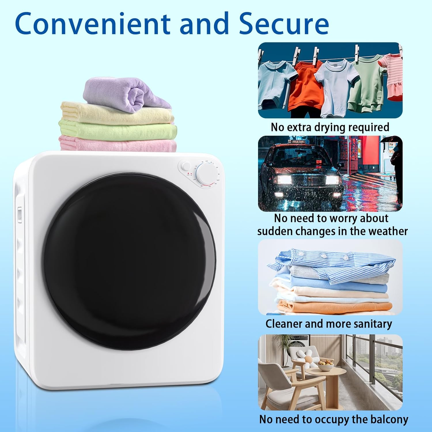 1.6 Cu.Ft Portable Clothes Dryer, 800W Fast Drying Front Load Laundry Dryer with 5 Mode, Mini Electric Clothing Dryer with Stainless Steel Tub, Compact Machine for Apartment, Home, Dorm
