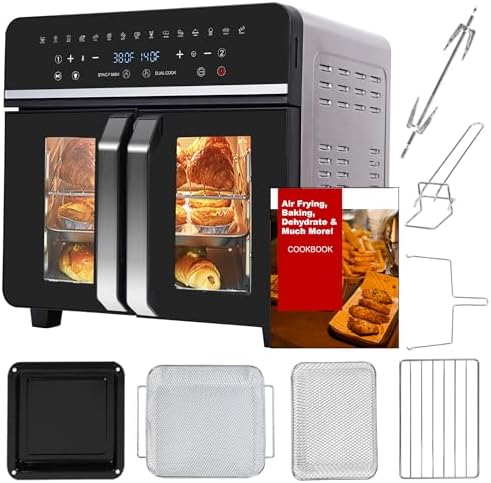 24Qt Large Air Fryer Toaster Oven Combo - French Double Door Airfryer, 15 Cooking Functions Touch Dual Zone Independent Control Electric Oven, Stainless Steel Air Fryers Oven 13 Accessories & Cookbook