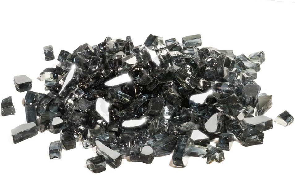 GASPRO 35 lbs Fire Glass for Propane Fire Pit, 1/2-Inch Reflective Fireplace Glass Rocks for Fire Pit Table, Black