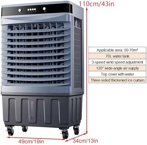 Swamp Cooler Air Conditioner with Water Tank, Evaporative Air Cooler with 4 Ice Box, Quiet Operation, 3 Wind Speeds for Outdoor Indoor Use(110cm/43in)