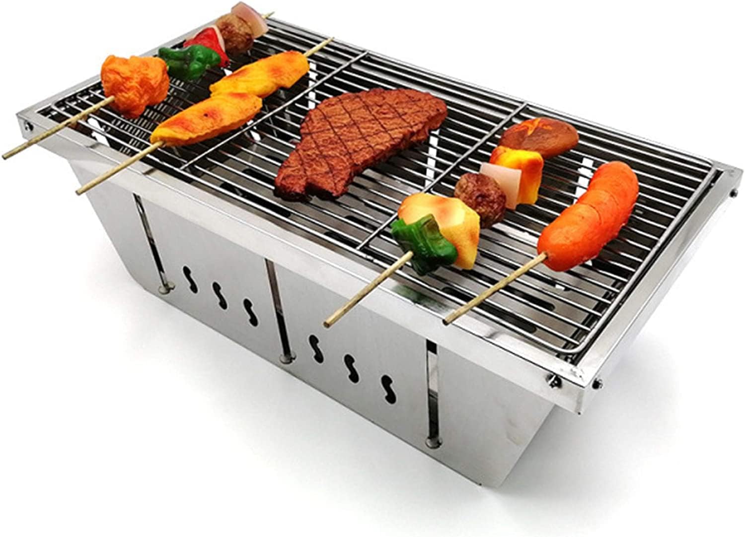 Safety Certification Foldable Campfire Grill Portable Camping Barbeque Grill Outdoor Charcoal Barbecue Grills Smoker BBQ Grill Rack Stainless Steel Barbecue Grill