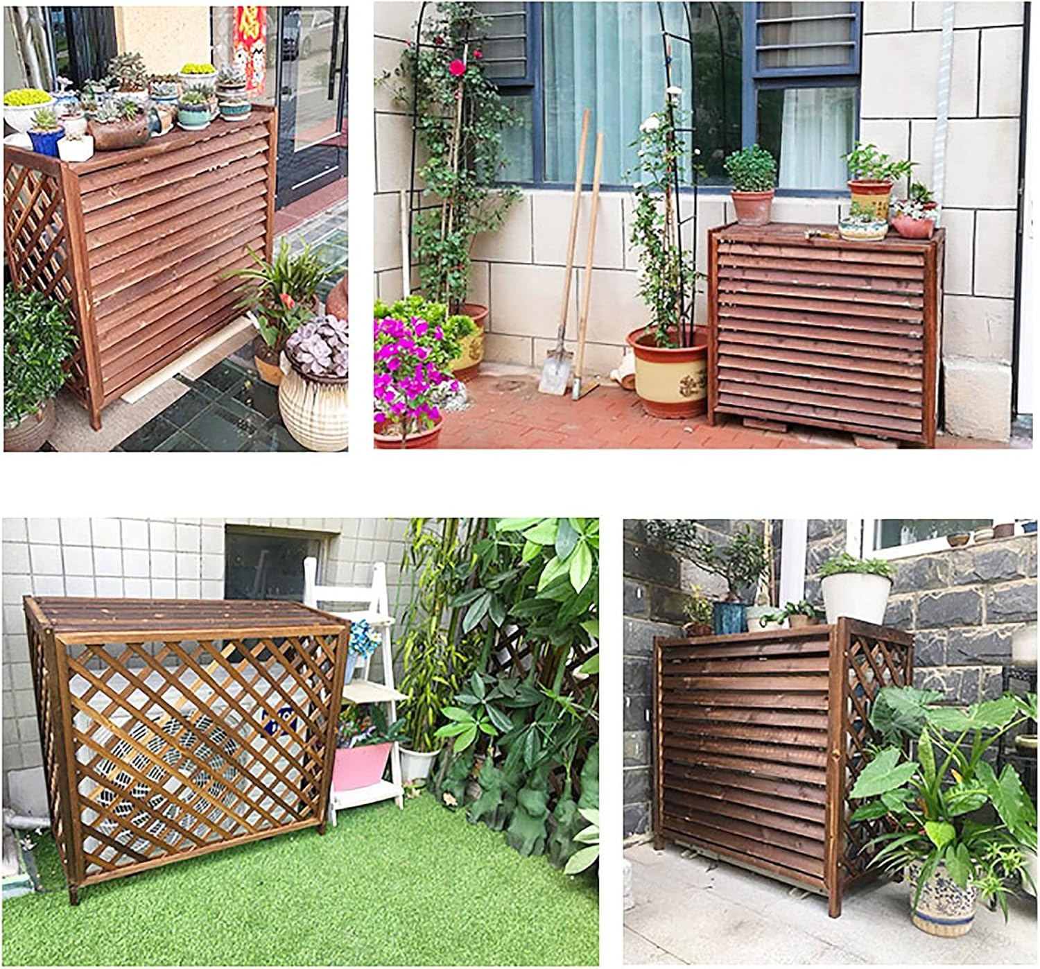 Cover for Outdoor Wooden Air Conditioner Cover for Outside Units,Air Conditioner Fence Screen,Solid Wood Flower Rack, Condenser Protective Cover Prevents Foliage Wee,Shutters Conditioning Cover