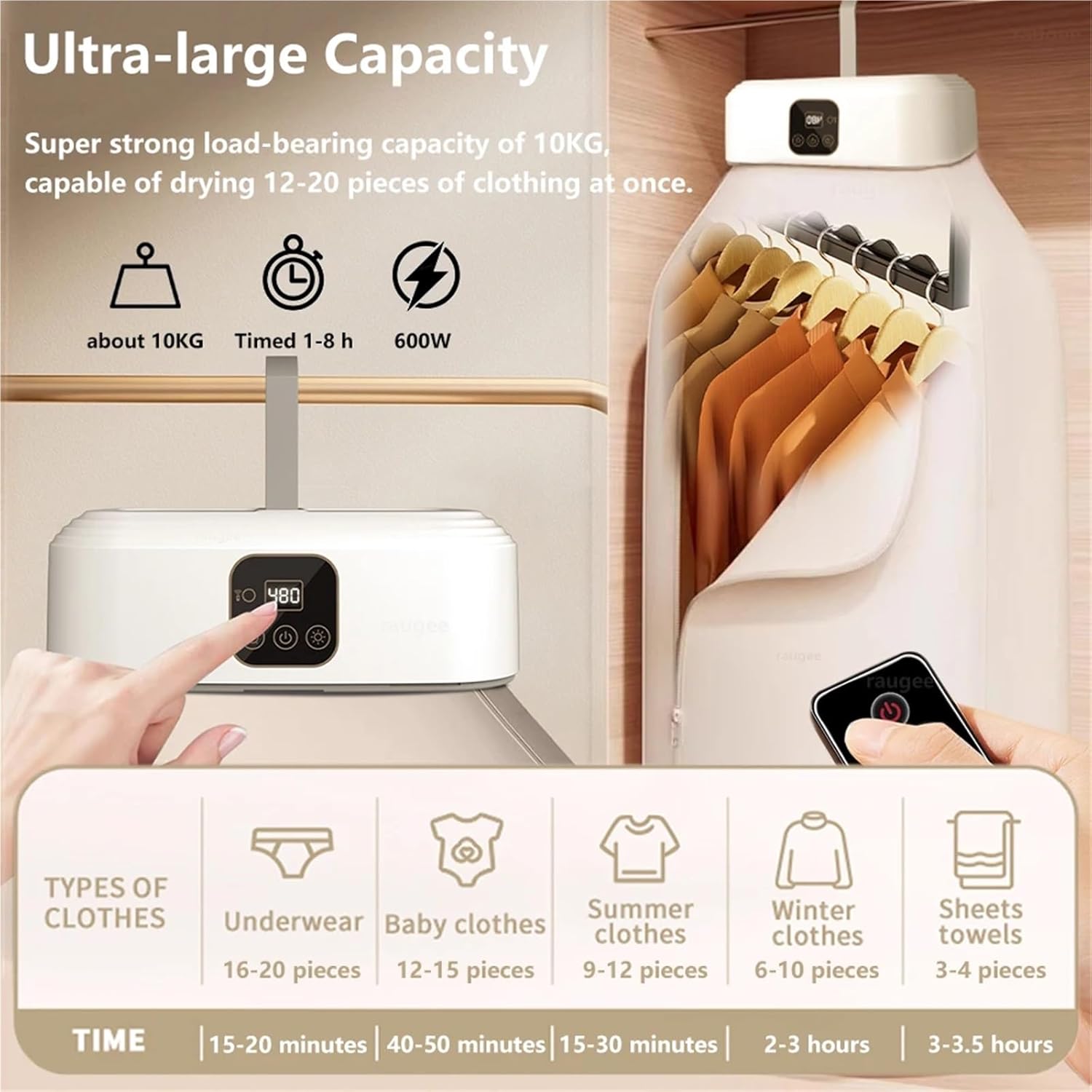 Portable Clothes Dryer, Mini Folding Cloth Dryer Portable Clothes dryer Touch Electric Clothing Dryer,for Travel,Apartment