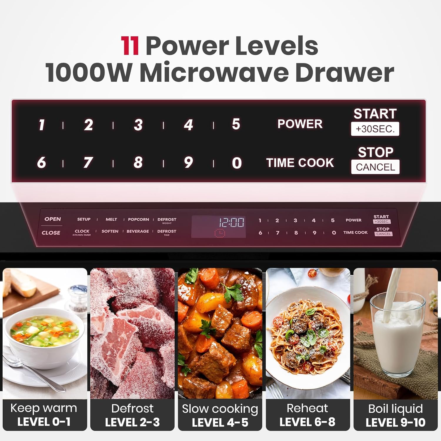 GASLAND 1.2 cu. ft. Microwave Drawer 24 Inch, 1000W Built in Drawer Microwave, Under Counter Microwave, Under the Cabinet Microwave with 11 Custom Cooking Levels, Touch Controls, Stainless Steel