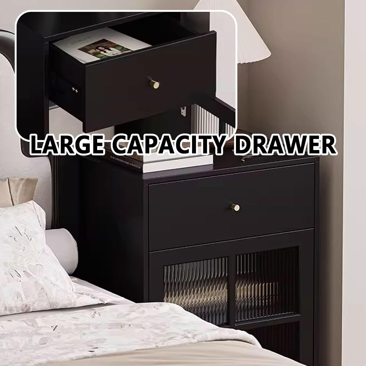 Robot Vacuum Stand Cabinet Living Room Storage Shelf Made of Solid Wood Particle Board with Doors and Drawers Multi-Functional Modern Vacuum Storage Stand(Champagne)