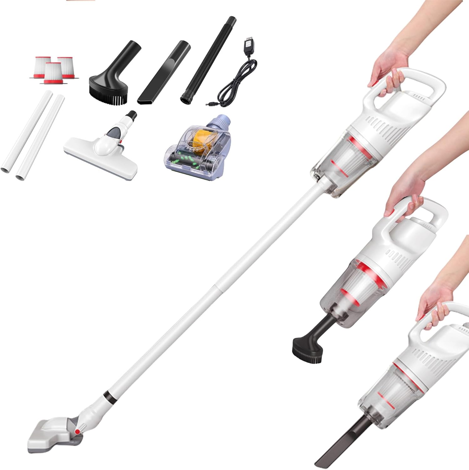 Handheld Vacuum Cleaner, 12000PA Cordless Stick Vacuum, Portable Bagless Vacuum Cleaner with Multi-Head, Lightweight Vacuum Noise-Free 65dB for Hardwood Floors, Carpet, Pet Hair, Car
