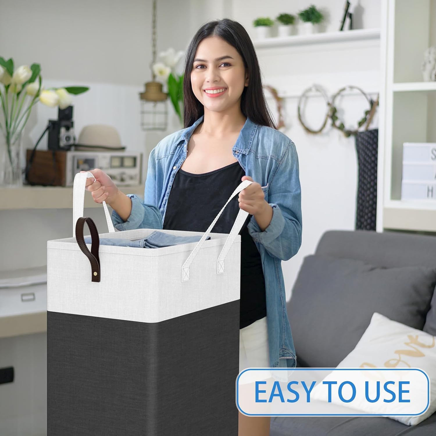 HomeHacks Laundry Basket with Wheels, Rolling Laundry Hamper, Collapsible & Waterproof Clothes Hamper, Narrow Corner Bins with Extended Handles in the Family & Dorm 90L(Grey)