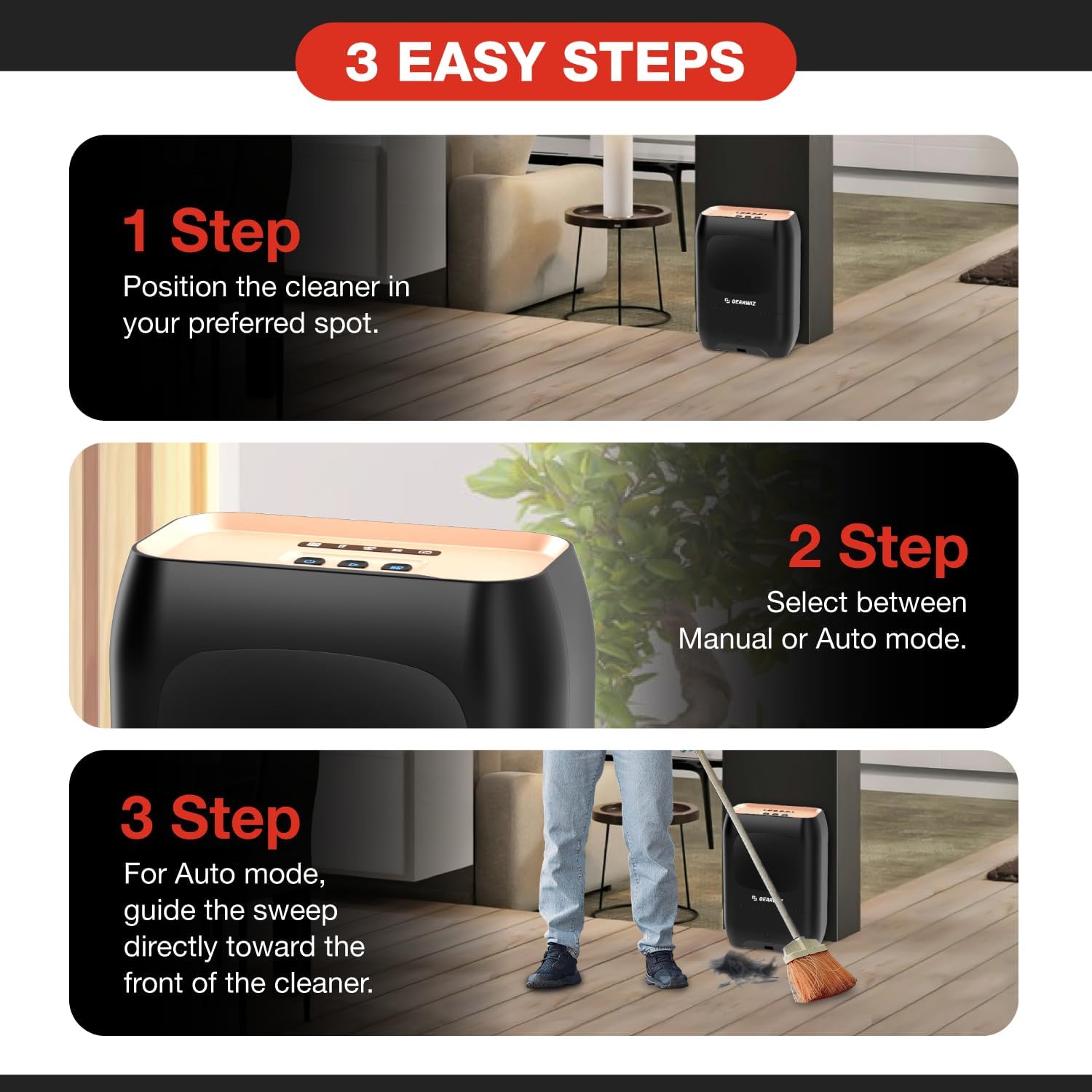 Touchless Automatic Electric Vacuum Dustpan with Nozzle Attachment – Hands-Free, Multi-Mode Floor Cleaner for Professional Use