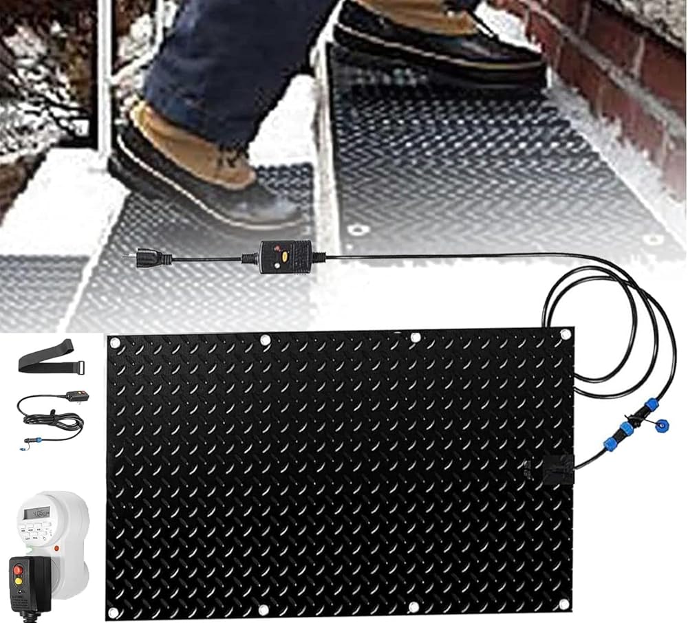 Heated Snow Melting Mats with Timer, Outdoor Slip Proof Ice Heated Rubber Mat, 2 in/h Speed Snow and Ice Heated Pad for Winter Outdoor Stairs, Steps, Doorways, Walk(1 Pcs-10x30in/(25.4x76.2 cm))
