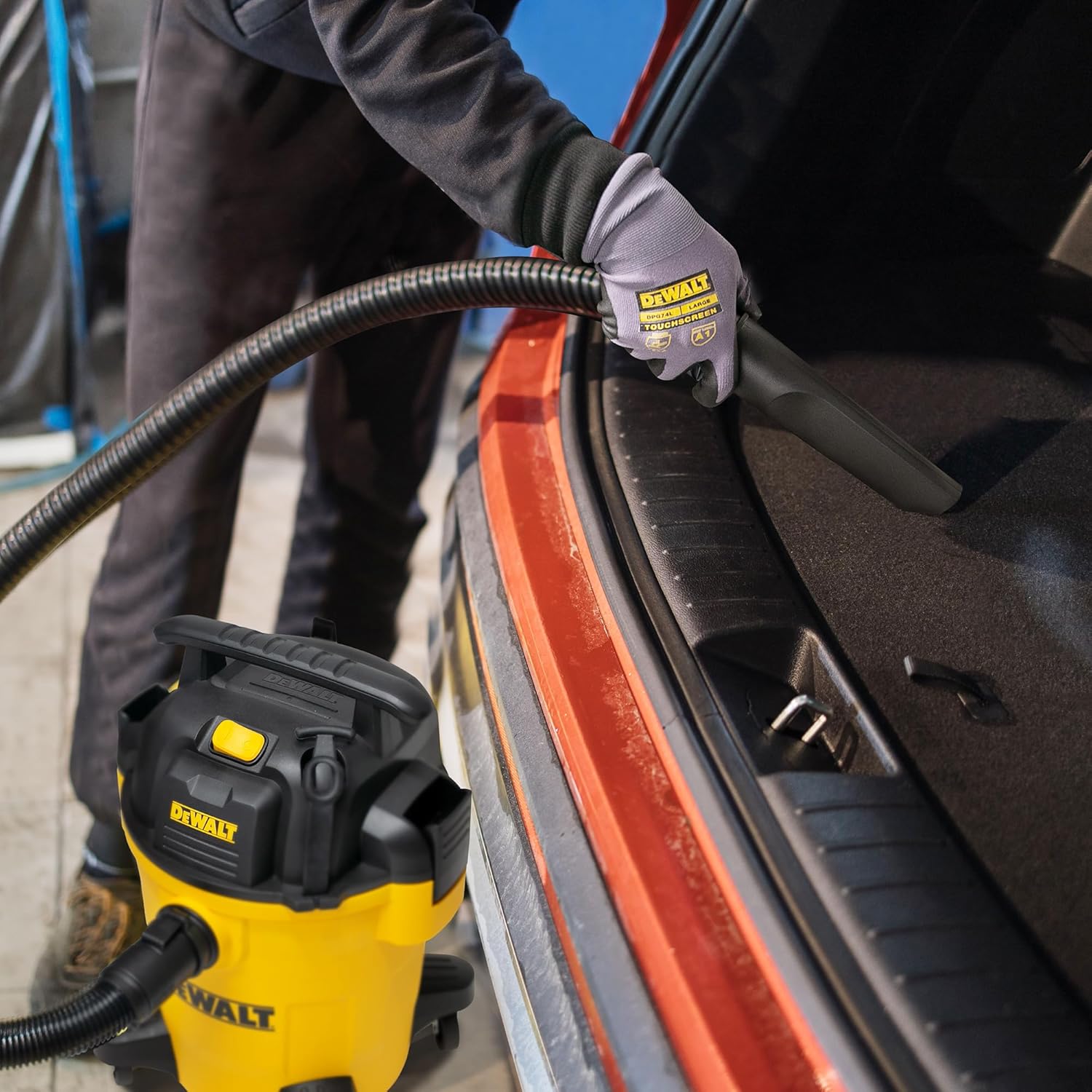 DEWALT Shop Vacuum 6 Gallon 4HP Poly Wet Dry Vacuum Ultimate Cleaning Solution for Construction Workshop Environments for Jobsite Garage Home W/Inflation Ket, Yellow, DXV06PL