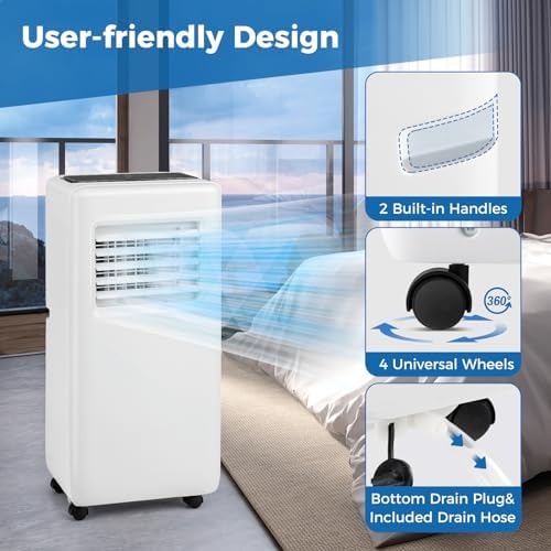 ARLIME 8000 BTU Portable Air Conditioner, 3 in 1 Air Cooler w/Fan, Quiet Floor AC w/Sleep Mode, 24H Timer, LED Display, Remote Control & Installation Kit, AC Unit for Bedroom 250 Sq.Ft (8000 BTU)