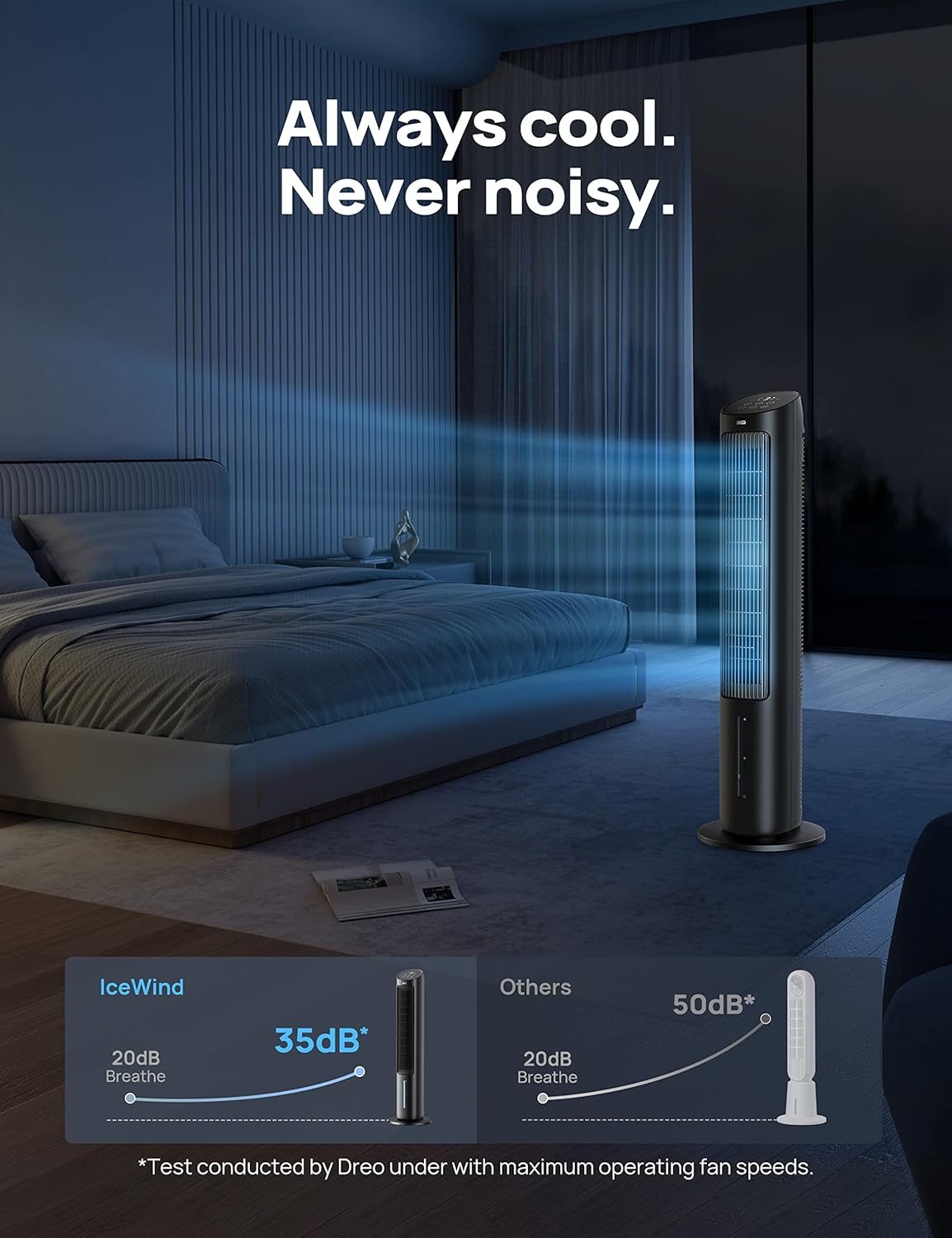 Dreo Portable Air Conditioners Fan, 40” Standing Fans that Blow Cold Air, Portable AC，80° Oscillating Evaporative Air Cooler，Removable Water Tank, Ice Packs, Remote Control, 4 Speeds, 7H Timer, Black