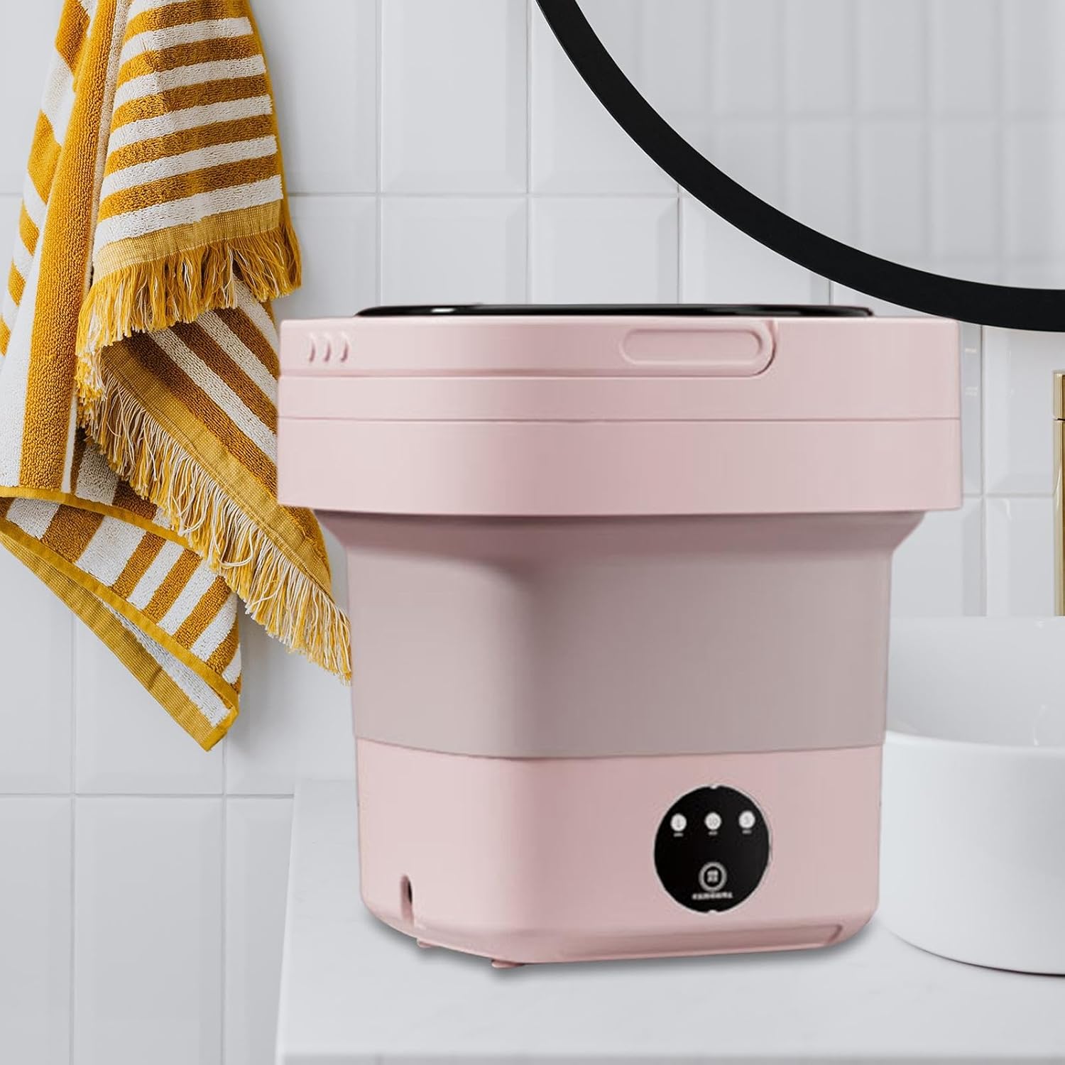 Portable Washing Machine Silent Folding Washing Machine Mini Portable Clothes Washer Small Washer Lightweight for RV Clothes Household, Pink