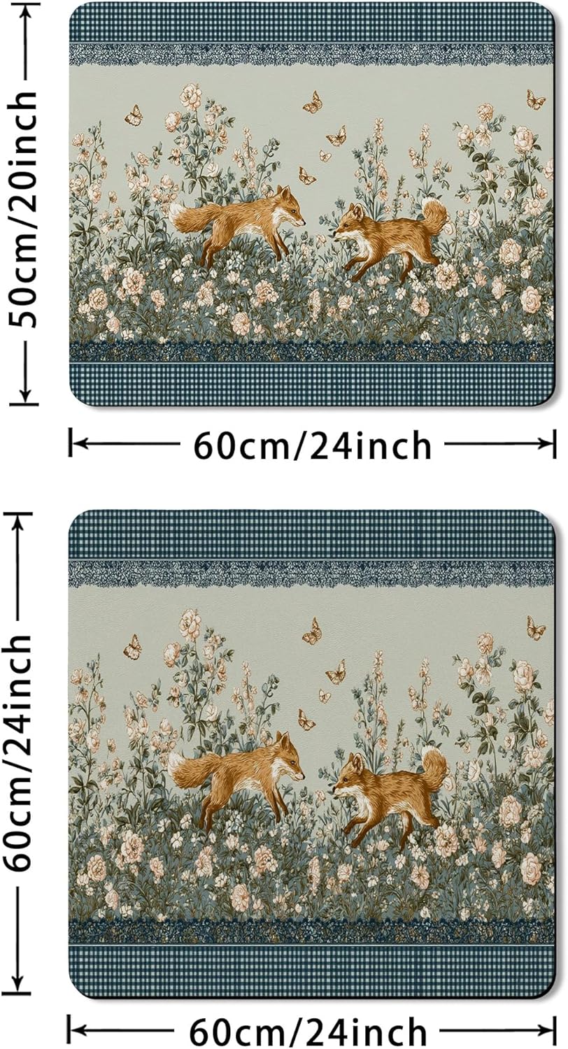 Floral Washer Dryer Top Protector Mat, Vintage Floral Laundry Machine Dust Cover, Spring Garden Design Rubber Anti-slip Waterproof Washer And Dryer Mats for Laundry Room 20x24 Inch