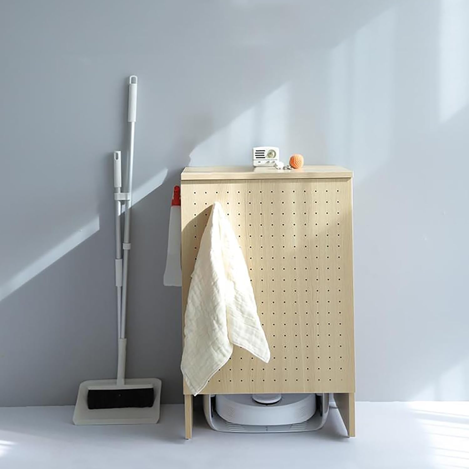 Mobile Robot Vacuum Storage Cabinet Side Table, Multi Tier End Cabinet with Wheels Accent Side Tables for Living Room Bedroom(Yellow)