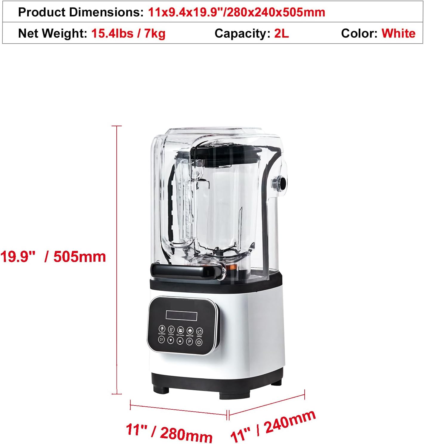 Happybuy Professional Blender with Shield, Commercial Countertop Blender, 68oz Plastic Jar, Stainless Steel, 9 Speed & 5 Functions for Shakes, Smoothies, Puree & Ice Crushing ，White