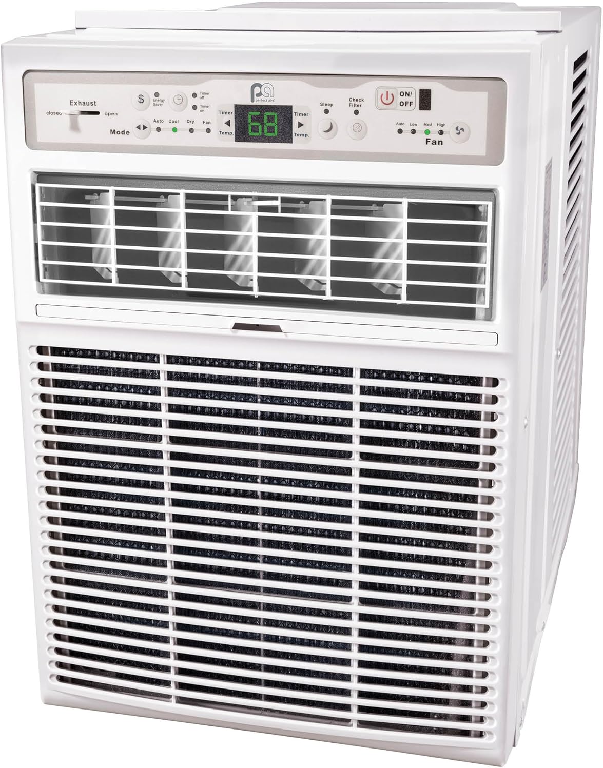 Perfect Aire 10,000 BTU Casement Window Air Conditioner– Cools 450 Sq. Ft. – Remote with Follow Me, Digital LED Display, Timer, R32 Refrigerant, Sliding/Crank-Out Window H: 23.5” x W: 14.75” x D: 21”