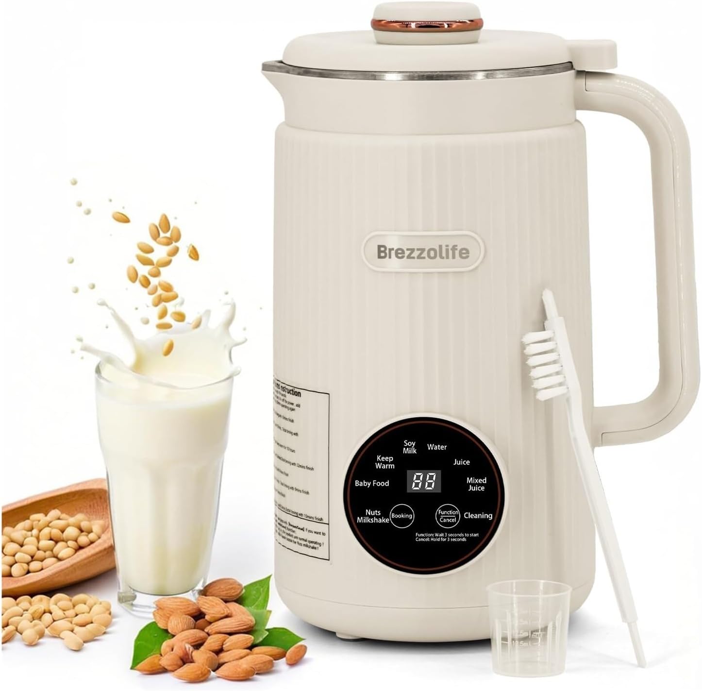 Nut Milk Maker,Large Capacity Stainless Steel Automatic Soy Milk Machine for Homemade,Oat,Plant-Based Milk and Non-Dairy Beverages Almond Cow Milk Machine with Delay Start,Self Cleaning，(White)