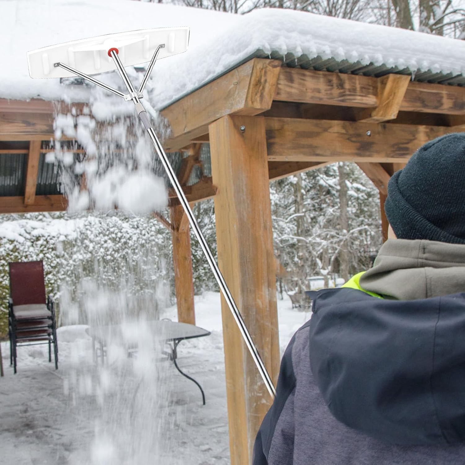 Telescoping Roof Snow Rake Tool, 6.6-13 ft Adjustable Snow Removal Shovel with 27.5