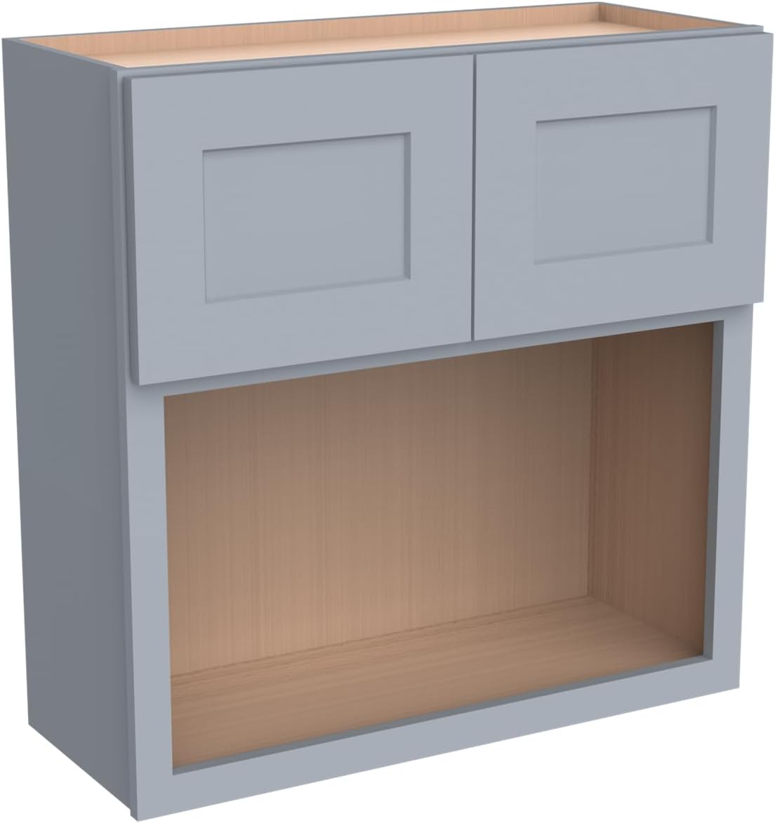 Solid Wood RTA Wall Microwave Cabinet with Open Shelves – Shaker Style, Space-Saving Kitchen Pantry Storage, Durable and Versatile Wall-Mounted Organizer (SK-Grey, 30