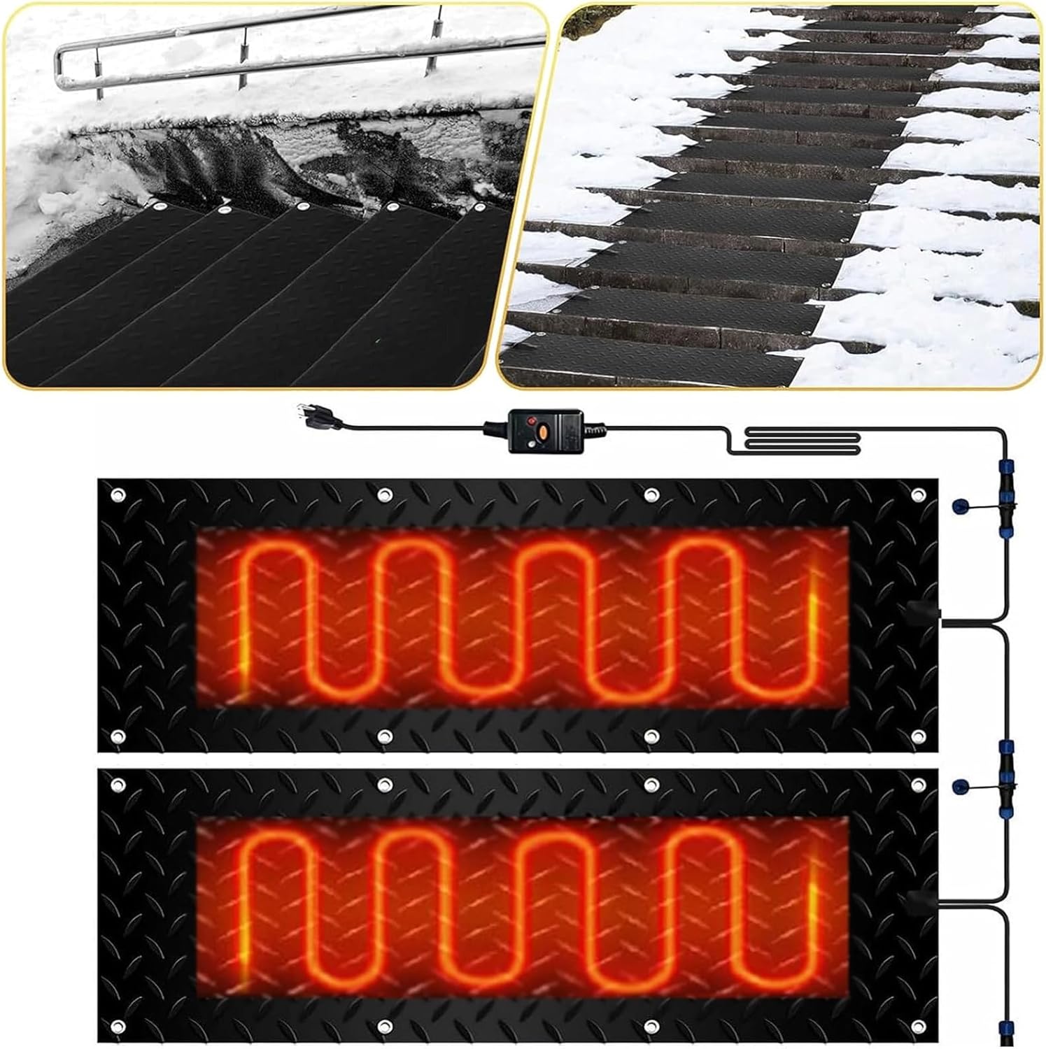 Snow Melting mats Outdoor, Snow Melting mats, Snow and Ice Melting Mats, No-Slip Winter Outdoor Heated Mats for Stair, Walkway, Steps, Sidewalks, Decks, Driveway,2 Pcs-25.4x120cm/10x48in