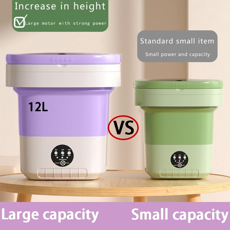 Portable washing machine, 12L Upgraded Large Capacity Foldable Mini Washing Machine, 3 Modes Deep Cleaning Small Washer for Underwear, Baby Clothes, Suitable for Apartments, Dormitories, Hotel