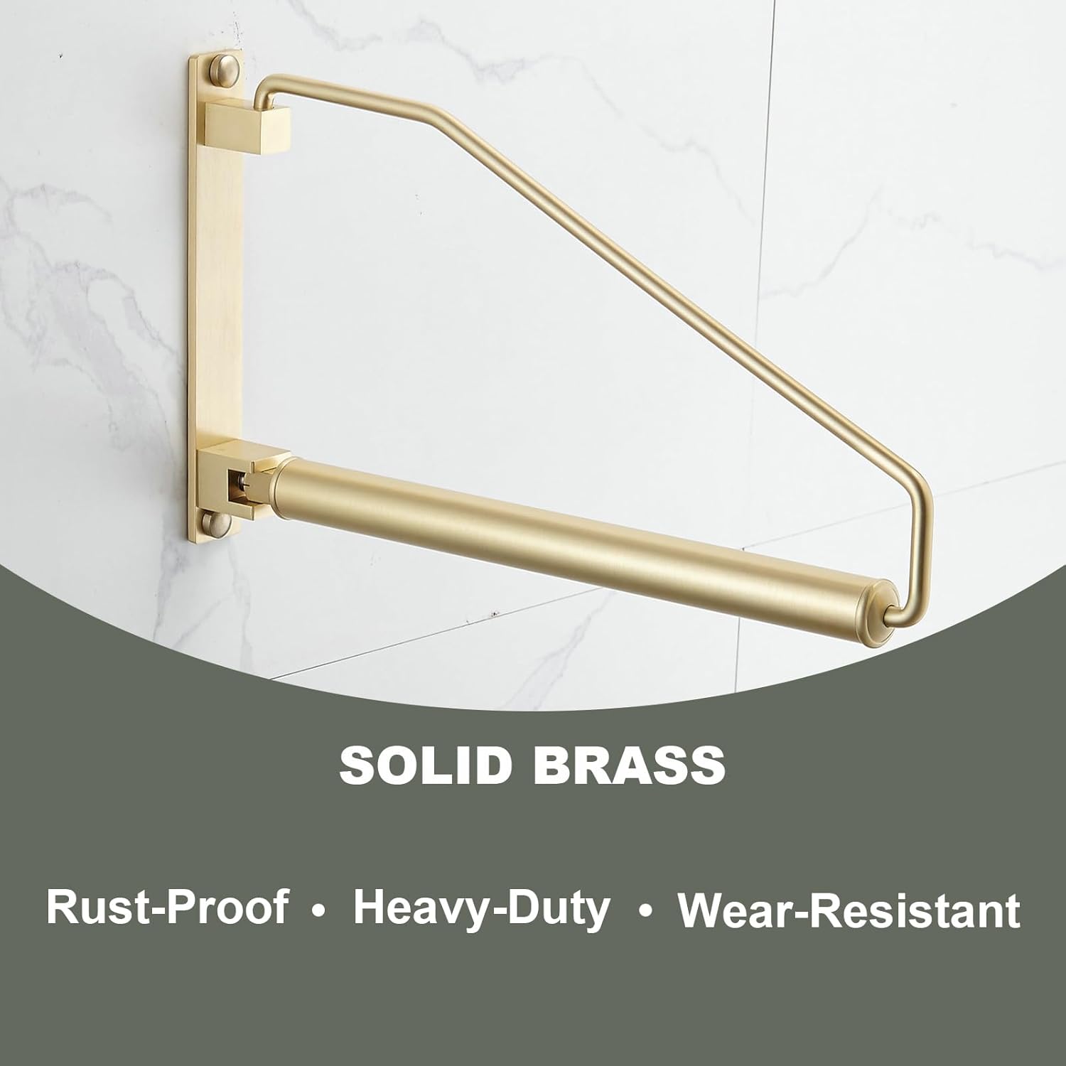 NEWRAIN Folding Wall Mounted Clothes Hanger Rack Clothes Hook Solid Brass with Swing Arm Holder Clothing Hanging System Closet Storage Organizer Heavy Duty Drying Rack Wall Mount,Brushed Gold