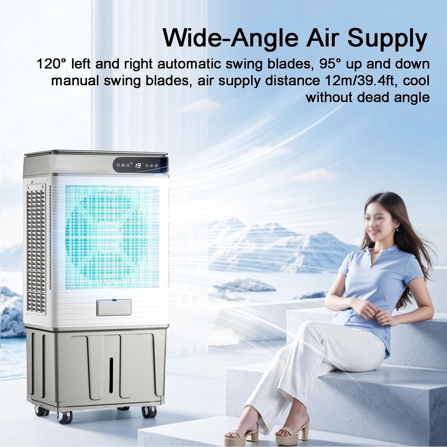Swamp Cooler, Portable Evaporative Cooler with Remote, Air Conditioner Fan with 17.6 Gal Water Tank, 120° Oscillation, 3 Speeds, 4 Ice Boxes