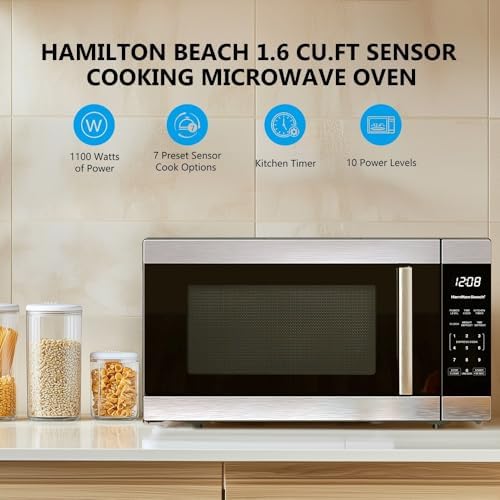 Hamiltan Beach 1.6 Cu Ft Sensor Cook Countertop Microwave Oven, Stainless Steel