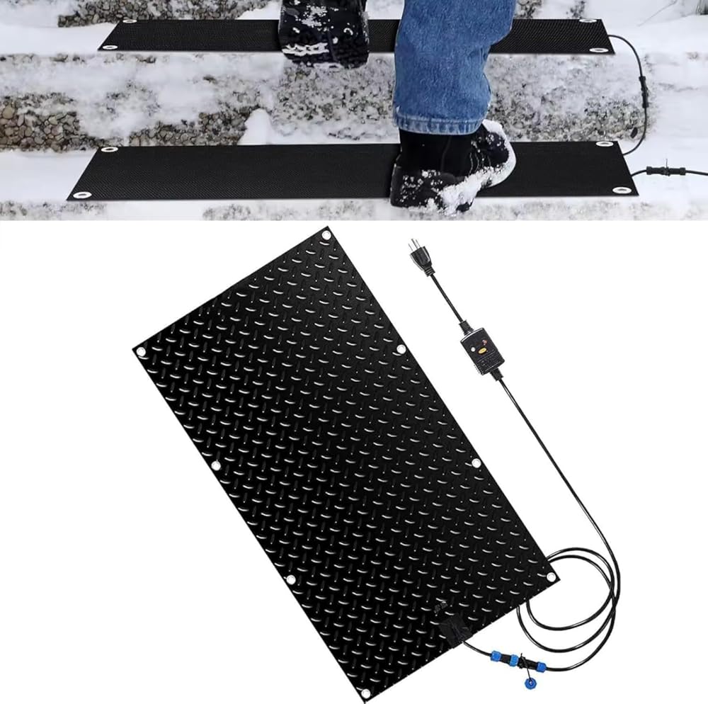 Heated Snow Melting Mats 1/2/3/4/5 pcs Outdoor Slip Proof Ice Heated Rubber Mat Heated Snow Melting Mats Driveway,Snow Melting Walkway Mat for Winter Snow Removal(1 Pcs,10x48in/(25.4x120cm))
