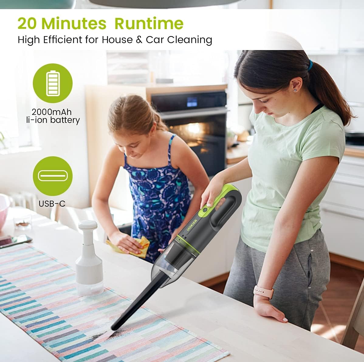 Handheld Vacuum Cleaner Cordless, Hand Vacuum&Air Blower 2-in-1, Mini Portable Hand Held Vac with 6500PA Strong Suction Rechargeable Li-ion Battery for Pet Hair, Home and Car, 2 Speeds