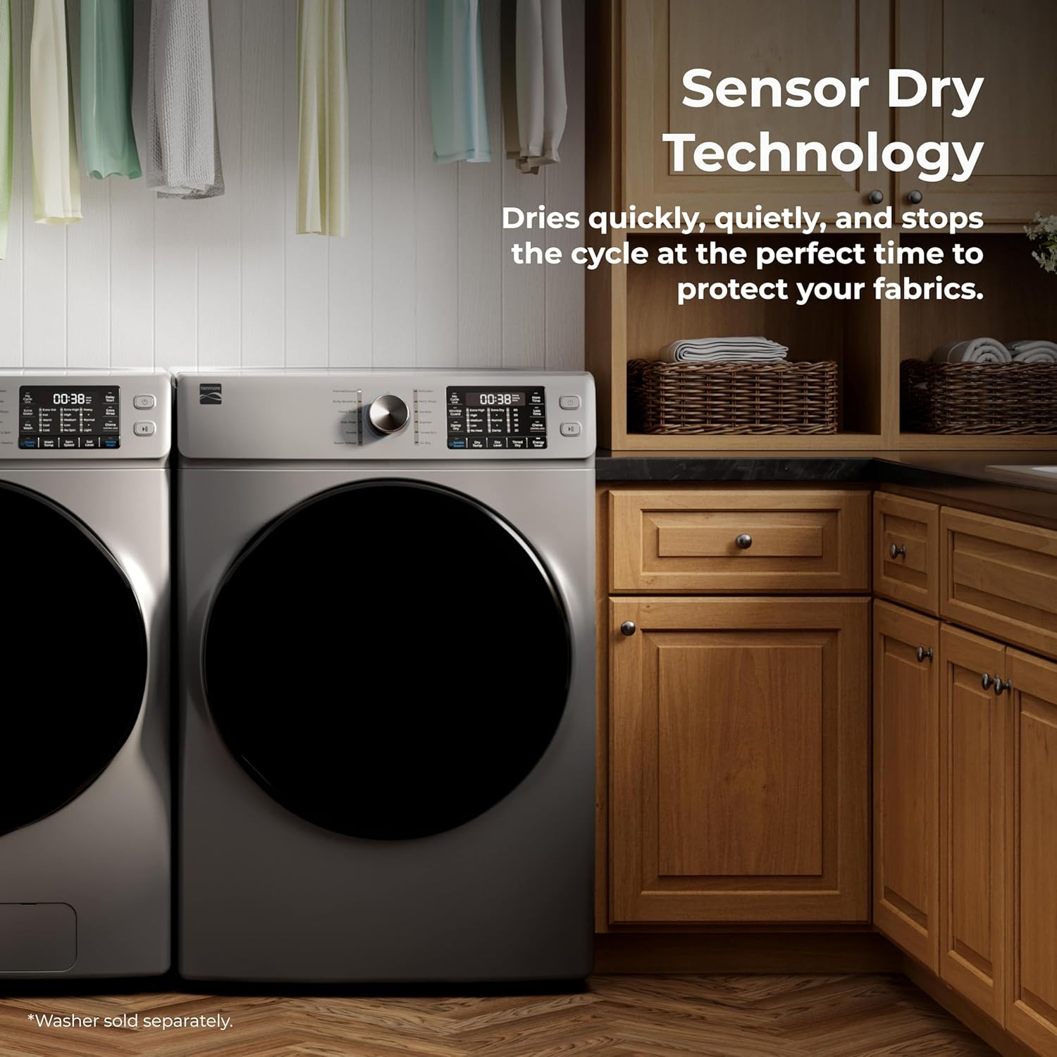 Kenmore 8.0 cu. ft. Front Load Gas Dryer - Wrinkle Guard with Accela Steam to Reduce Static and Odors - Smart Sensor Drying - LED - Metallic Silver