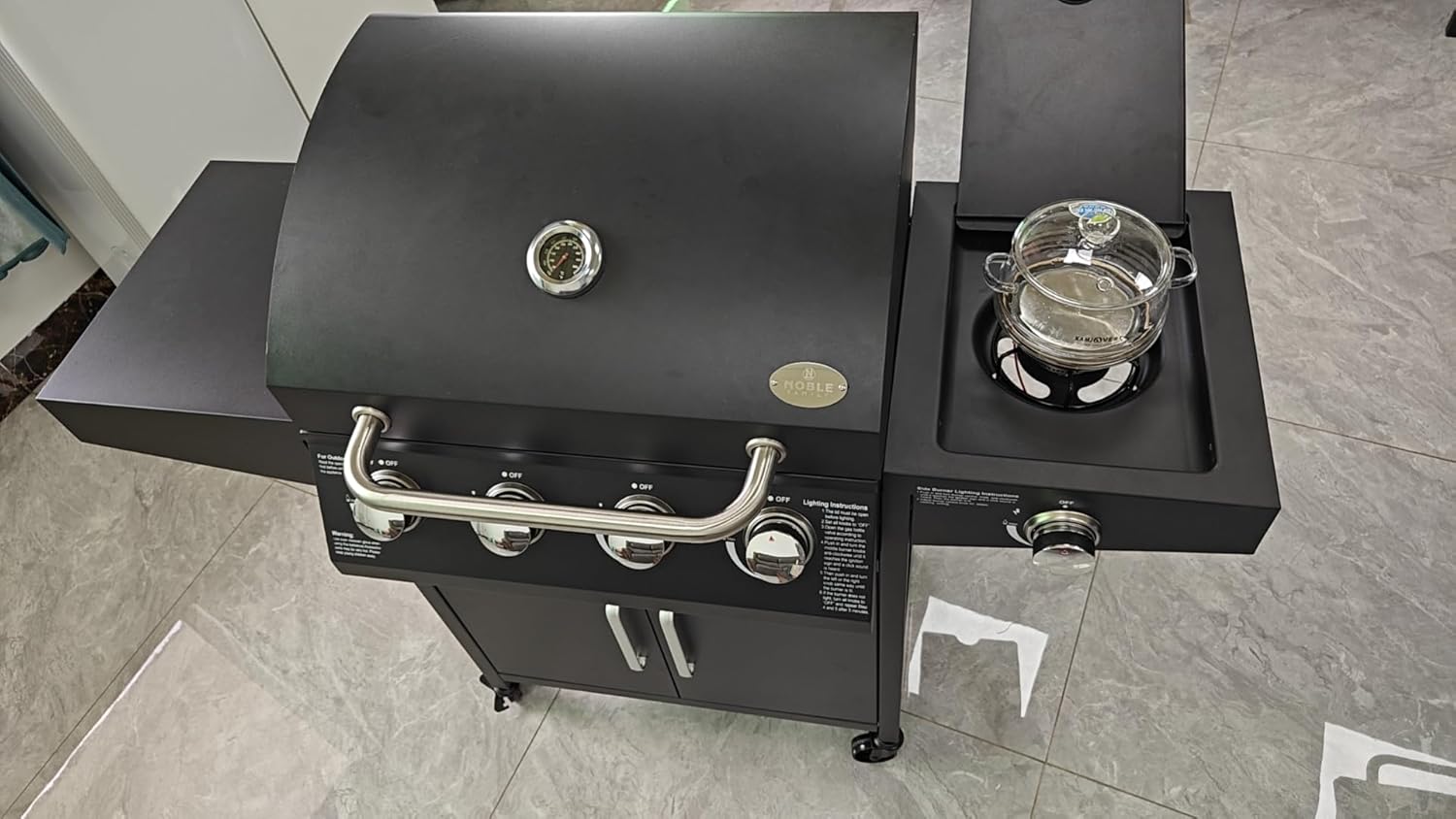 BBQ Propane Gas Grill, Stainless Steel 30,000 BTU Patio Garden Barbecue Grill with Two Foldable Shelves