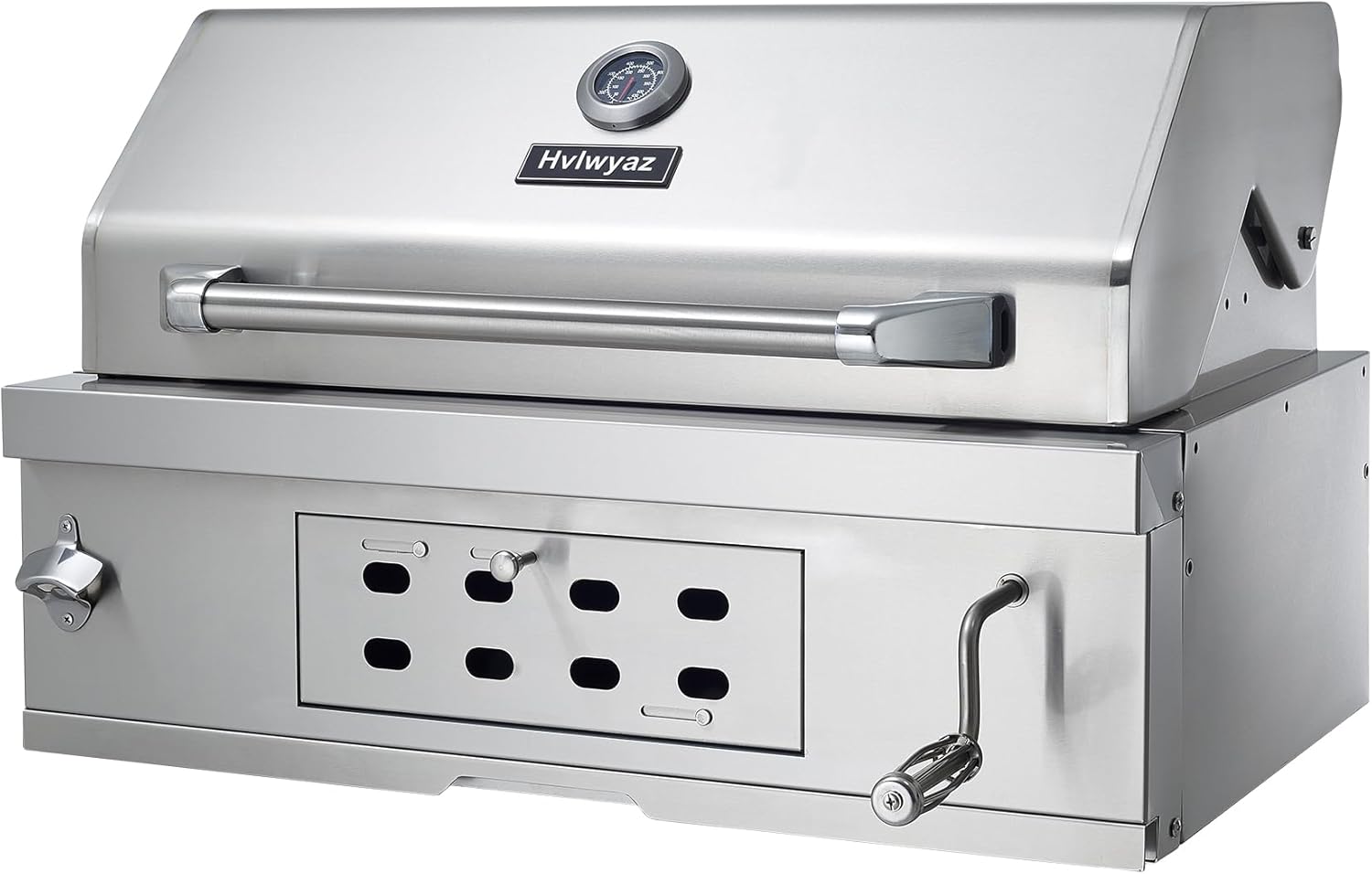 Large Built-In Charcoal BBQ Grill, Charcoal Grills with Liftable Tray, Insulated Hood & Temperature Gauge, Heavy-Duty Stainless Steel Barbecue Grill for Outdoor Kitchen, Family Parties, and Camping