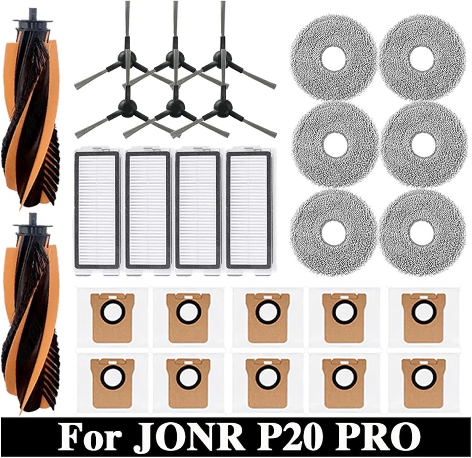 Compatible with JONR P20 PRO / T5 Pro Robot Vacuum Cleaner Accessories Main Side Brush Hepa Filter Mop Cloth Replacement(Brown)