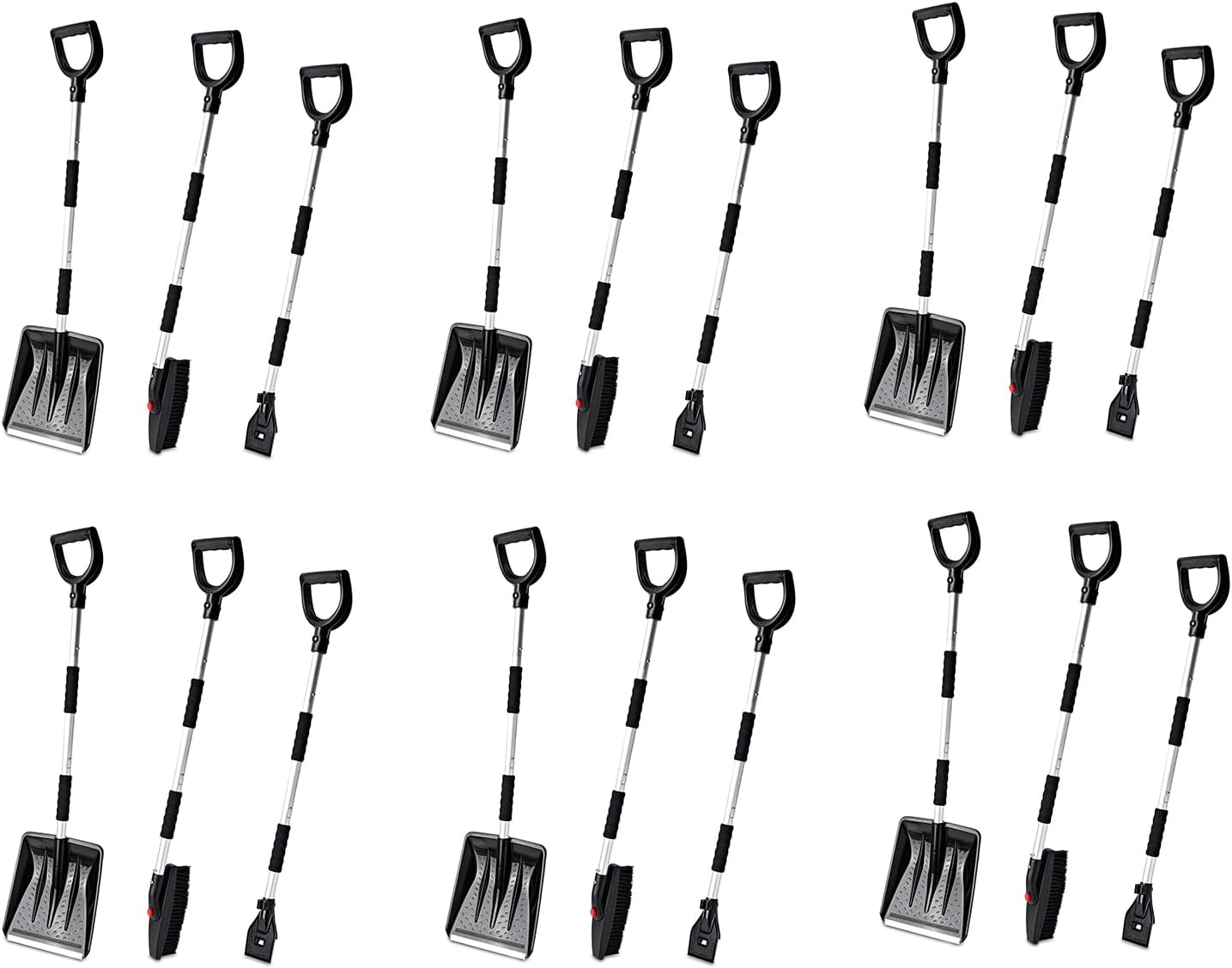 Zento Deals Snow Shovel Kit, 3-in-1 Snow Brush Kit, and Ice Scraper -Emergency Collapsible Design Snow Remover Set for Cars, Trucks, and Outdoors. Material Ice Scraper, Easy to Handle and Use (6 Pack)