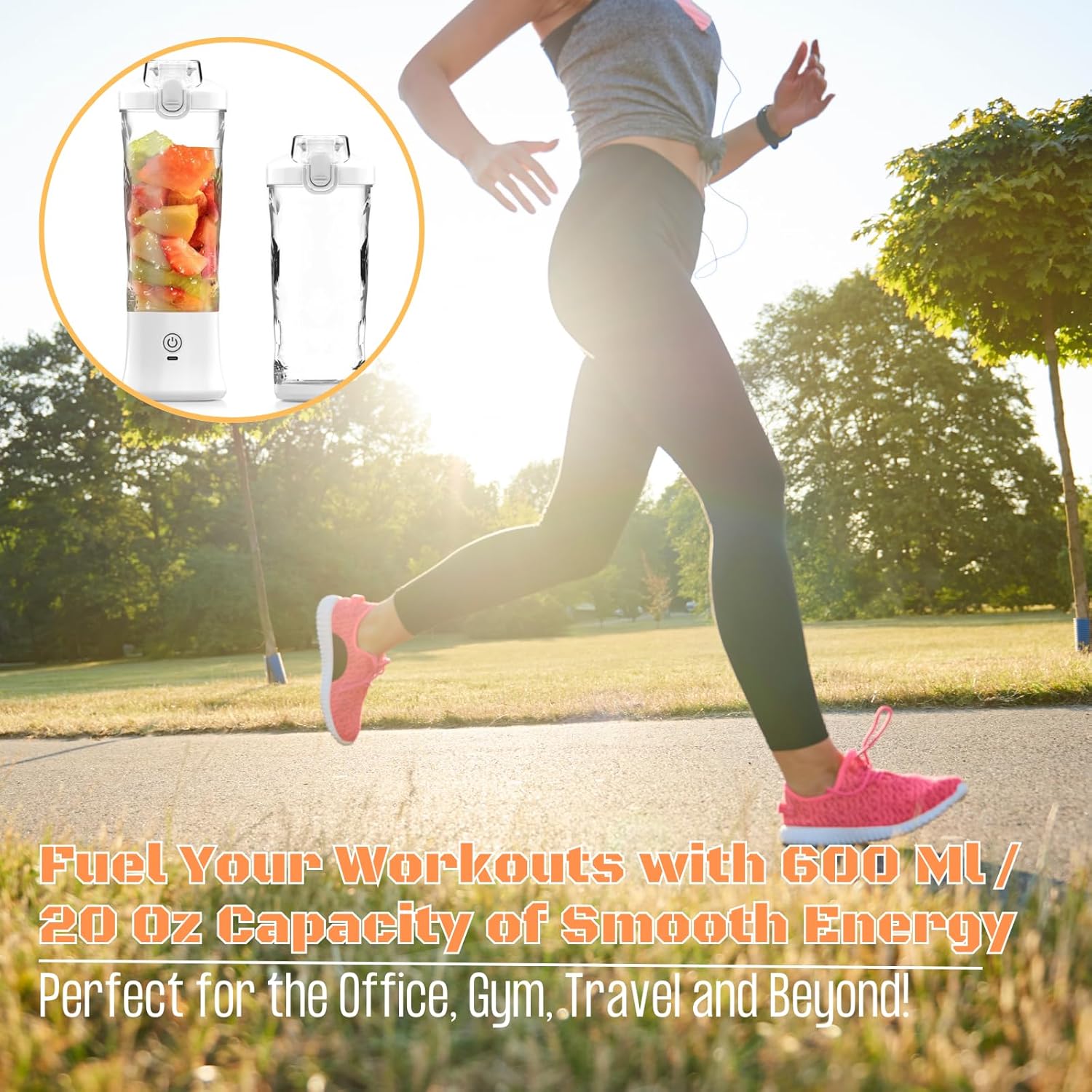 Portable Juicer Blender, 20oz/600ml Smoothie Maker with 6 Blades, USB-C Rechargeable 4000mAh Battery, Multi-Purpose Travel Blender for Smoothies, Shakes and Juices (Fluorescent Yellow)