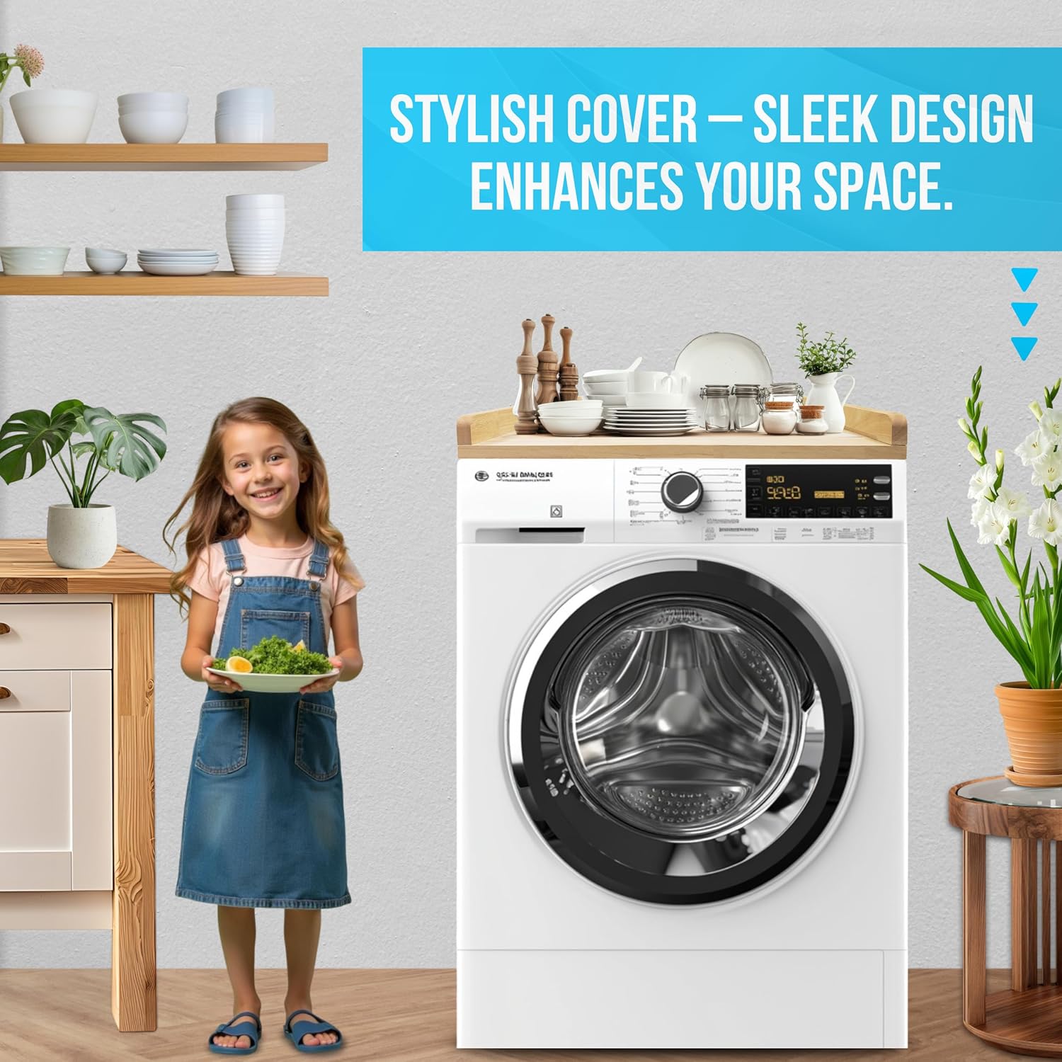 Skywin Washer Dryer Countertop 24 x 29.9 x 3.1 Inches, Single Real Solid Wood Butcher Block (Unfinished Plain Wood Surface) for One Unit Only (Washer or Dryer), Countertop Over Laundry Machine