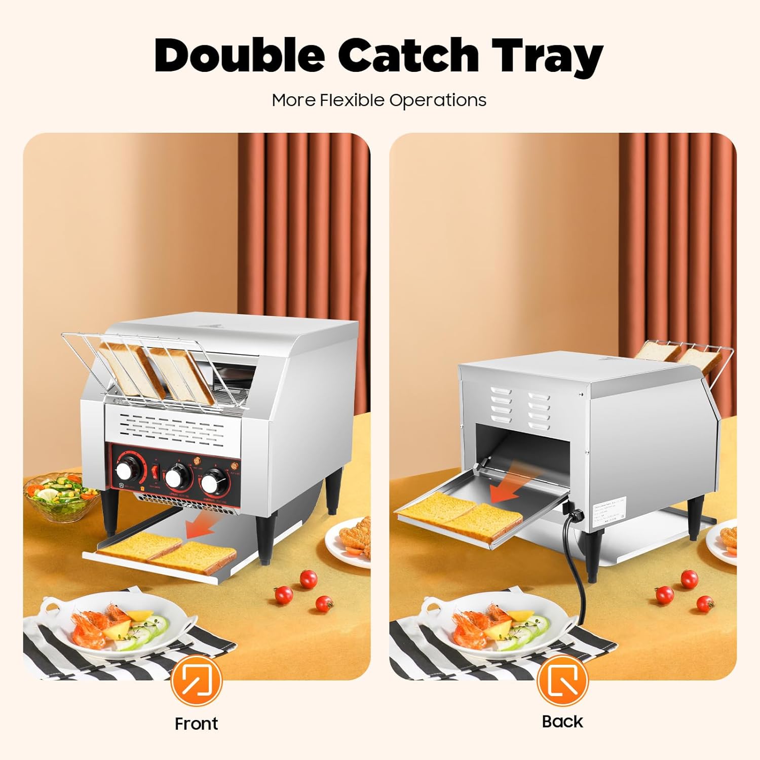 Countertop Conveyor Toaster Oven Restaurant Heavy Duty Industrial Toaster Oven Stainless Steel Tray Toaster Commercial Bread Bagel Toaster 300PCS 2200W