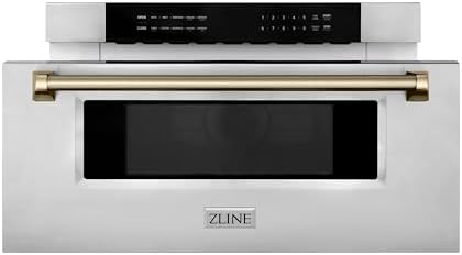 ZLINE Autograph Edition 30 in. 1.2 cu. ft. Built-in Microwave Drawer in Stainless Steel and Champagne Bronze Helix Handle (MWDZ-30-KCB)