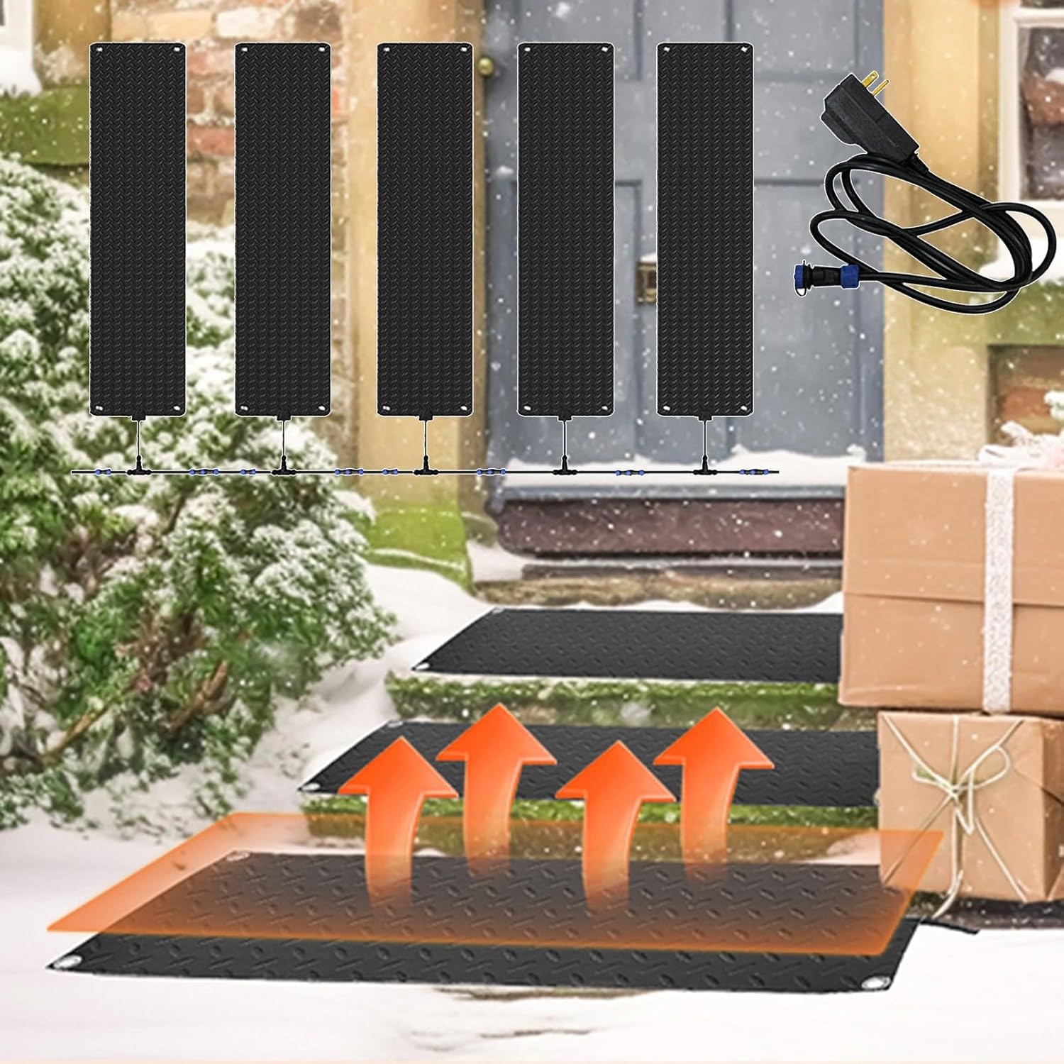 Snow Melting Stair Mats for Walkway and Driveway - 1/2/3/4/5 Pcs Snow Melting No Slip Heated Outdoor Mat with Power Cord for Sidewalk and Decks, Ice Melting Mats for Walkways(5 Pcs,20*60 in(50.8*152.4