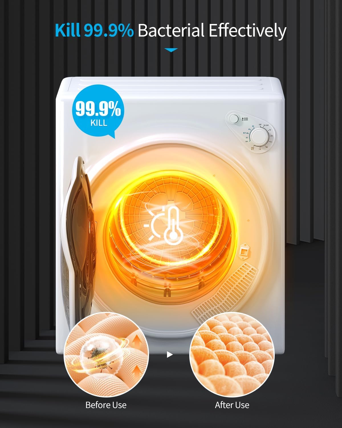 TABU 3.5 Cu. Ft Compact Dryer, 1500W 110V Portable Clothes Dryer with Stainless Steel Tub, 13.2 lbs Front Load Electric Dryer with 4 Automatic Drying Mode, Ideal for Home, Apartment, RV, White