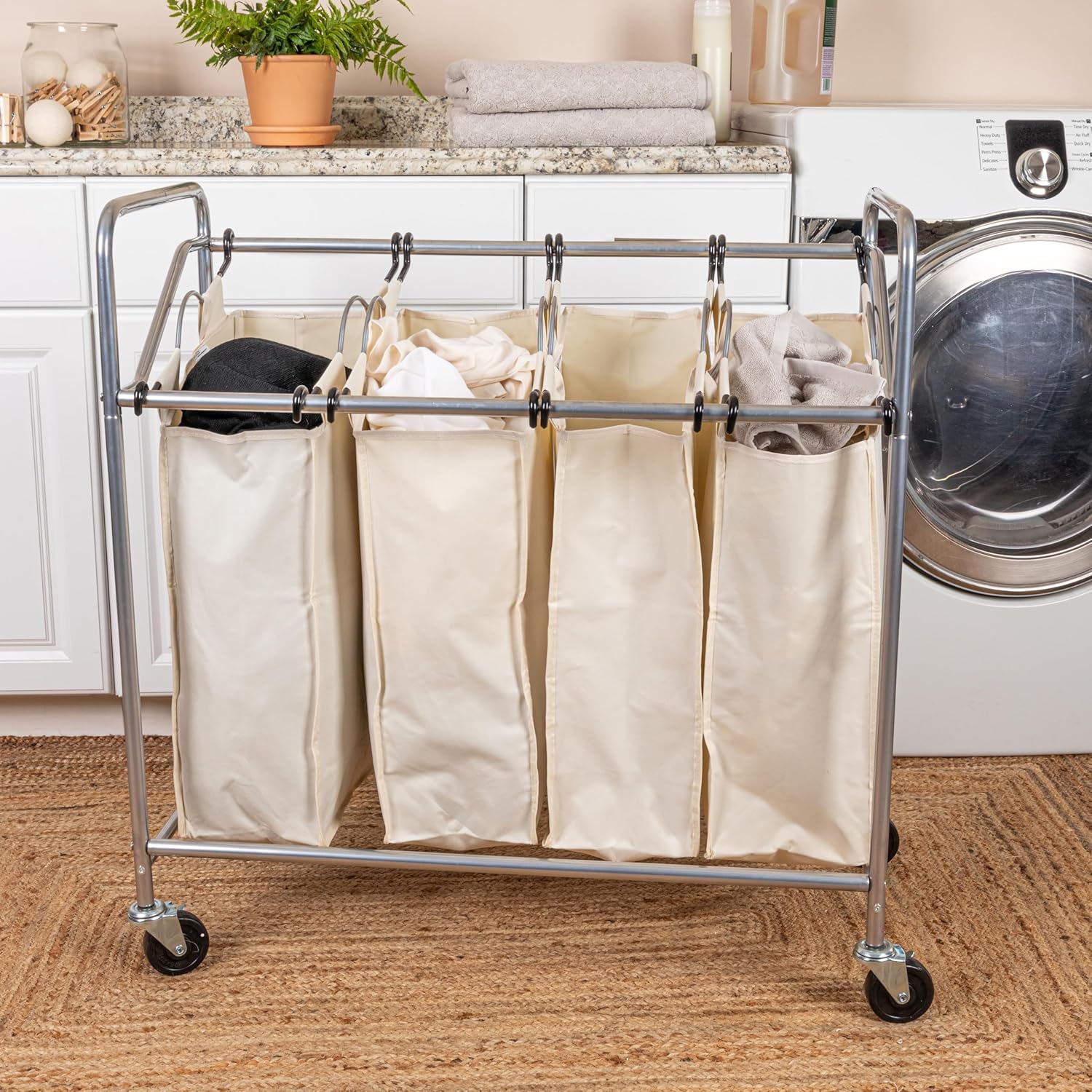 Household Essentials Four Bag Laundry Sorter, Chrome Finish