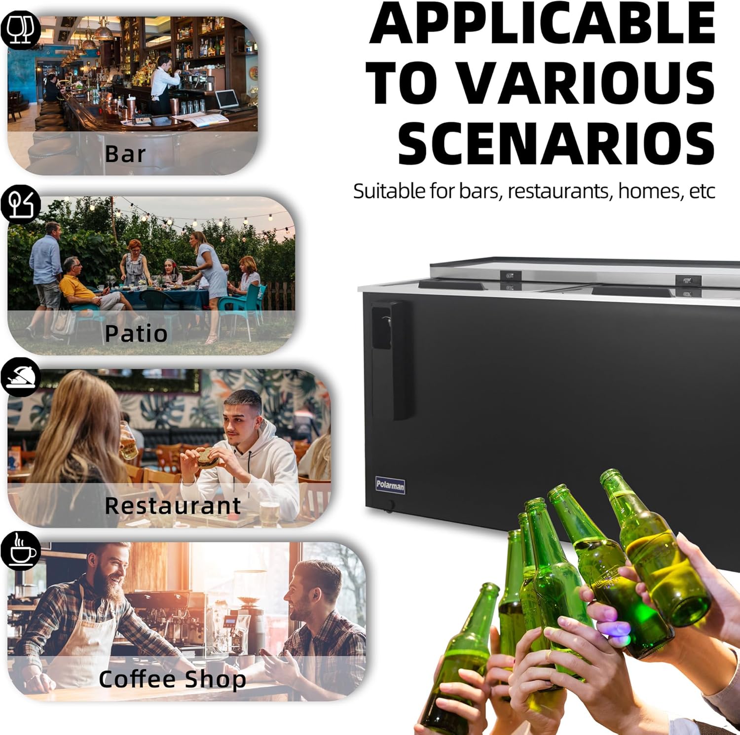 Polarman Top Loading Horizontal Beer Cooler Refrigerator 26 Cu.Ft Deep Well Beverage Fridge, NSF Certified Commercial Bar Cooler with LED Lighting, Lockable Door 95.3