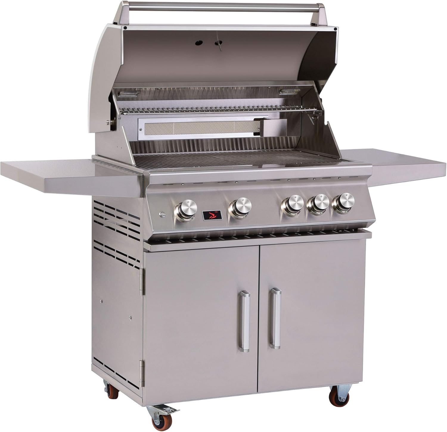 Bonfire 34-inch 4-Burner Propane Gas Grill with Cabinet Cart, 304 Stainless Steel, CBF4DD-LP